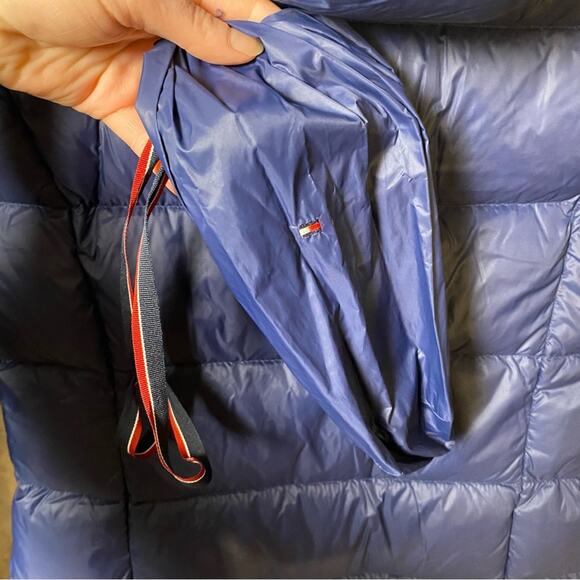 Tommy Hilfiger Women's Duck Down Puffer Coat Size XS Blue Packable Hooded Jacket - Picture 11 of 11